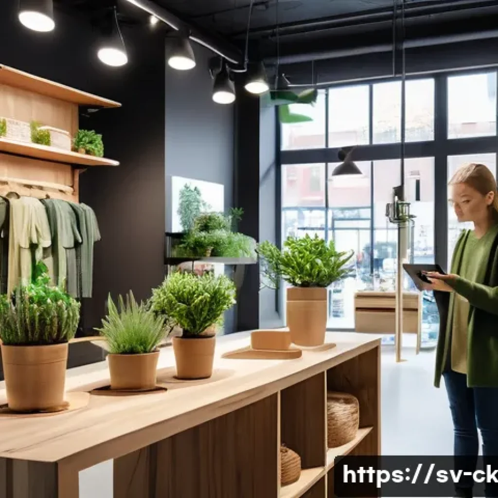 고객 경험을 위한 옴니채널 채널 조합 - A modern Scandinavian retail store interior blending digital and physical shopping experiences: slee...