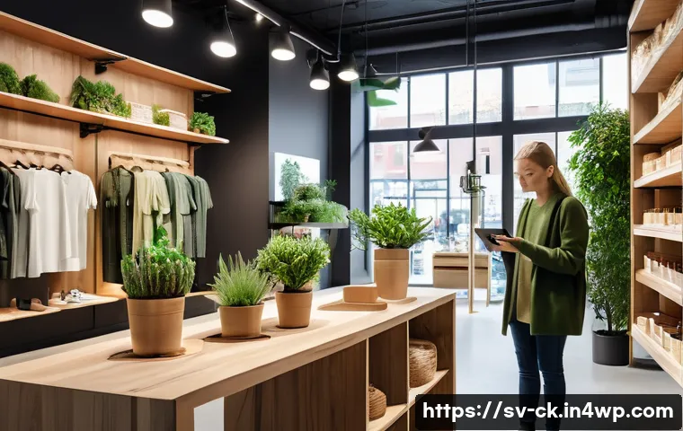 고객 경험을 위한 옴니채널 채널 조합 - A modern Scandinavian retail store interior blending digital and physical shopping experiences: slee...