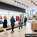 Home 16 옴니채널 플랫폼 통합을 위한 모범 사례 - A modern Scandinavian retail store interior showcasing seamless omnichannel integration: customers u...