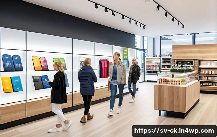 옴니채널 플랫폼 통합을 위한 모범 사례 - A modern Scandinavian retail store interior showcasing seamless omnichannel integration: customers u...