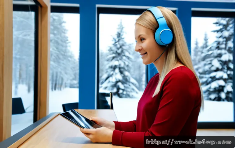 Home 15 옴니채널에서의 고객 지원의 혁신 방안 - Photorealistic modern Swedish customer support hub, friendly support specialist wearing a headset as...