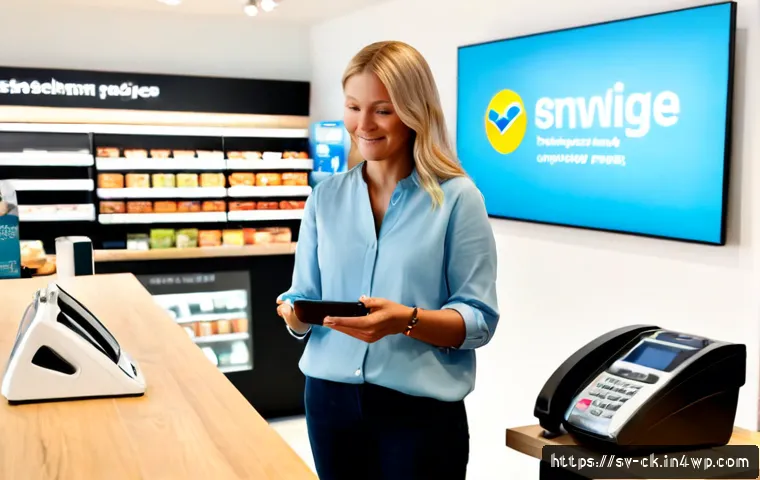Home 17 옴니채널 고객 경험 설계 원칙 - Photorealistic modern Swedish retail customer journey, a middle-aged woman seamlessly using a smartp...
